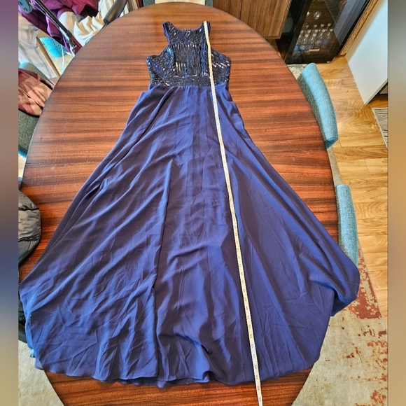 Beauty Kai Navy Sequin Halter Chiffon Empire Waist Maxi Dress S Glam Prom Formal - Picture 15 of 16